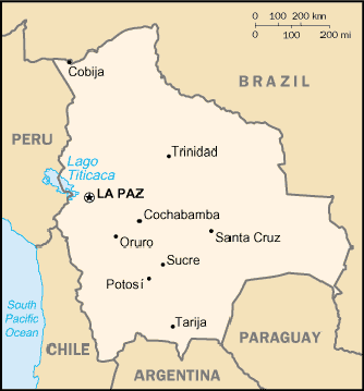 Map Bolivia Travel Insurance