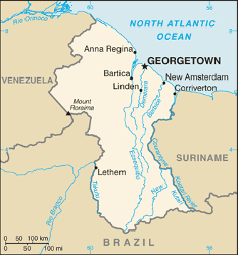 Map Guyana Travel Insurance
